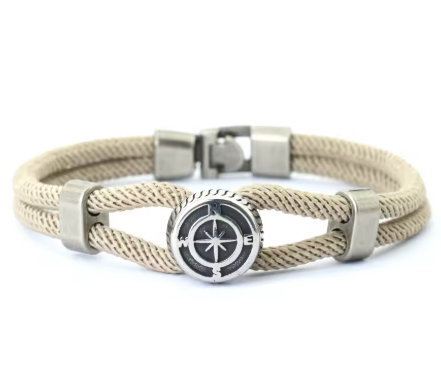 Pulsera de hombre de cordón con brújula