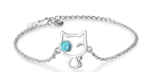 Pulsera de Plata de Ley con gatete y ojo de cristal azul