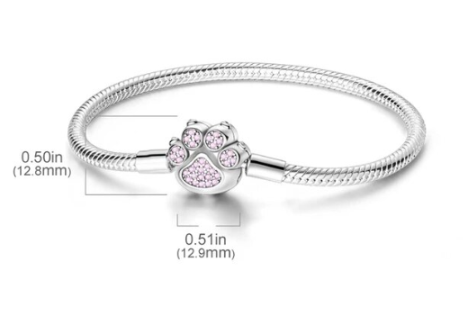 Pulsera de plata de ley  tipo pandora con cierre en forma de huella con circonitas rosas