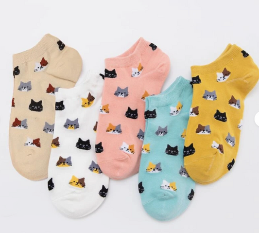 Calcetines tobilleros con estampado de gatitos (5 pares)