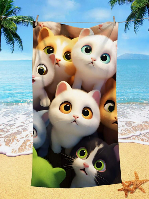 Toalla de playa con estampado de gatitos