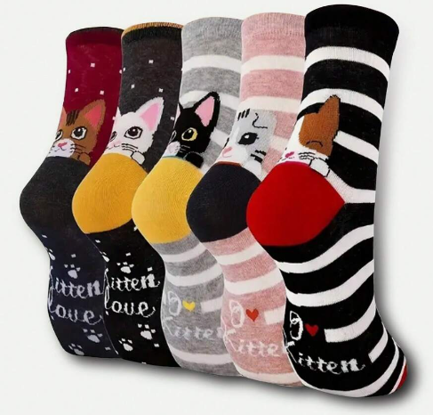 Calcetines de gatitos rayas y lunares (pack de 5 pares)