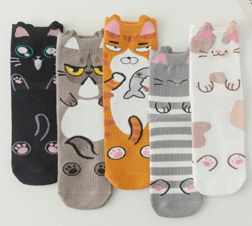 Calcetines con gatines y orejitas (pack de 5 pares)