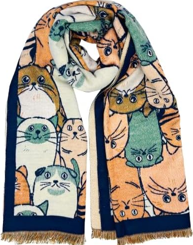 Bufanda de otoño e invierno diseño de gatitos ribete azul