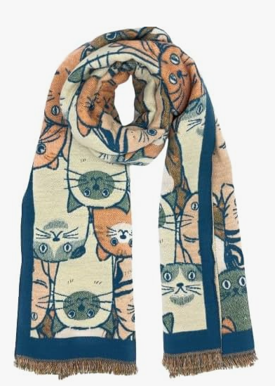 Bufanda de otoño e invierno diseño de gatitos ribete azul zafiro