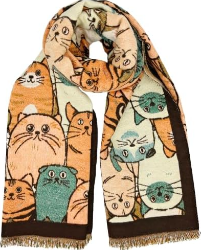 Bufanda de otoño e invierno diseño de gatitos ribete azul marrón