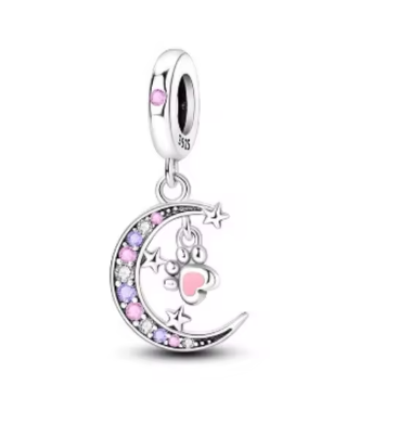 Abalorio de Plata de Ley luna con circonitas de colores y huella rosa