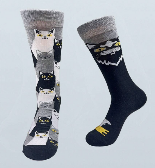 Calcetines para hombre de gatos en tono gris