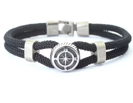 Pulsera de hombre de cordón con brújula