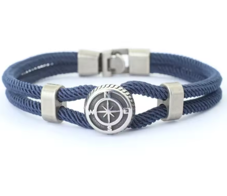 Pulsera de hombre de cordón con brújula