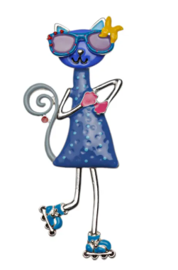 Broche esmaltado de gatita presumida, color azul
