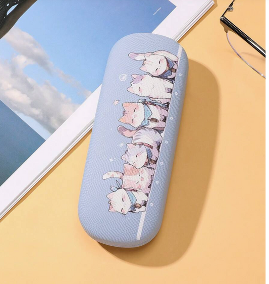 Funda para gafas rígida con diseño de gatitos en color azul claro