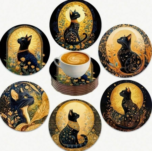 Posavasos de madera con diseño de gatos (6 uds)
