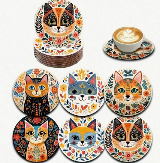 Posavasos de madera con diseño de gatos (6 uds)