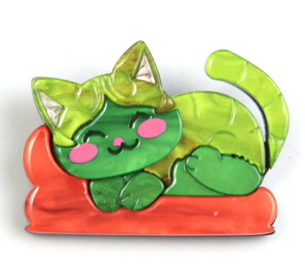 Broche Gato Verde Durmiente