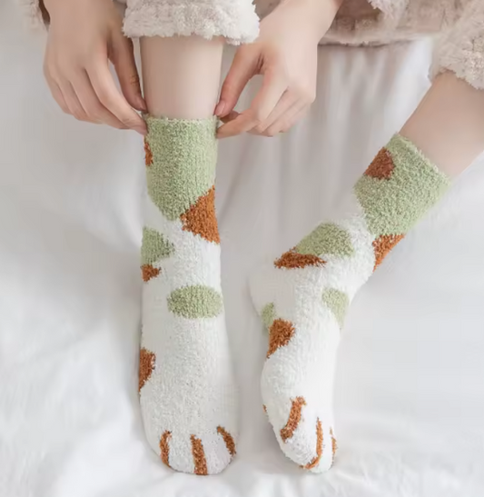 Calcetines Gatito Verde y Blanco – Pies Felices