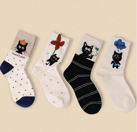 Calcetines Gatitos Divertidos – Suaves, cómodos y llenos de personalidad (4 pares)