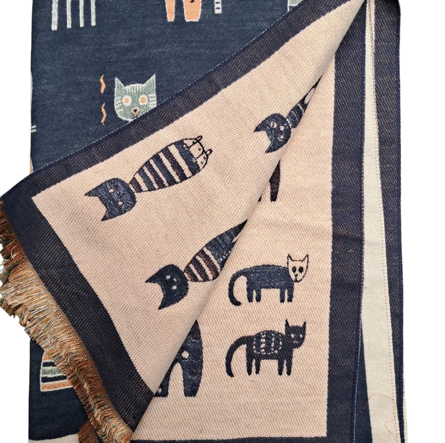 Bufanda Reversible Gatitos – Modelo Azul