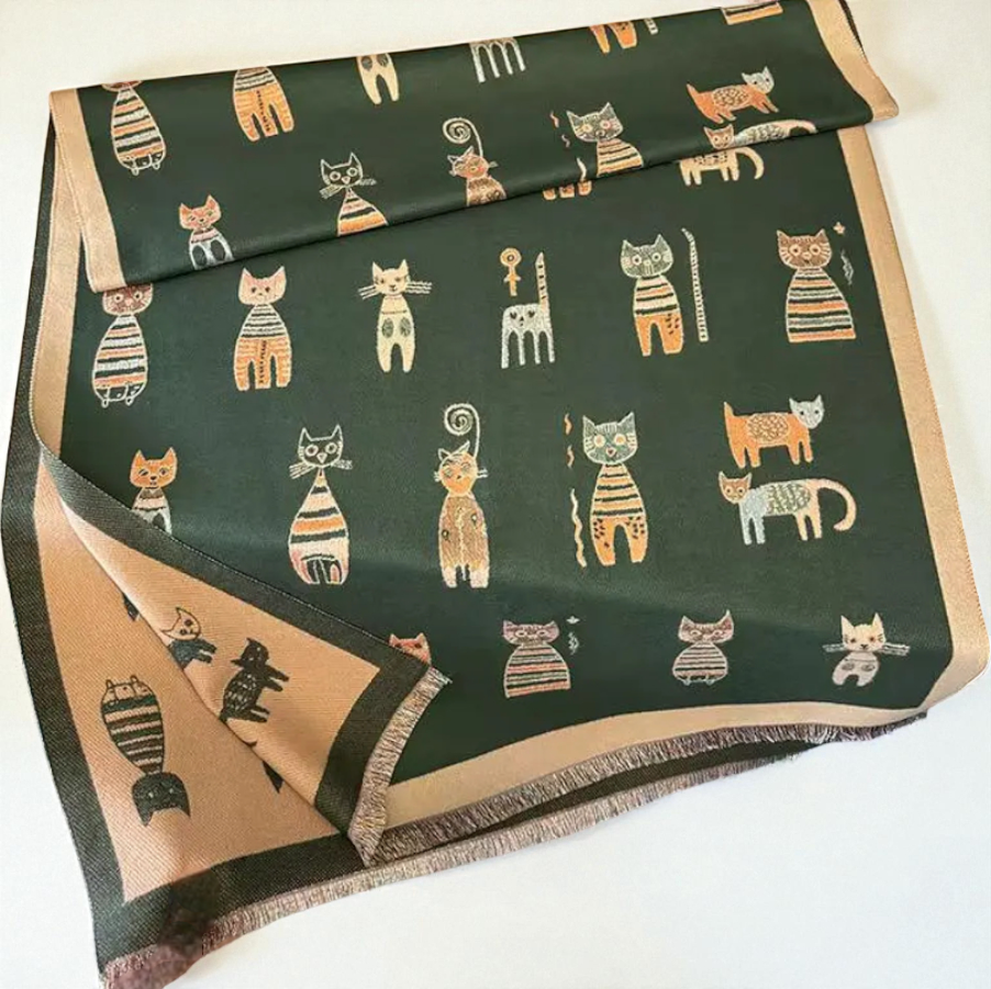 Bufanda Reversible Gatitos – Modelo Verde
