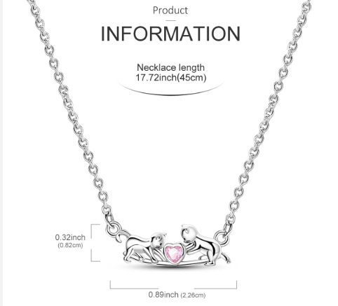 Collar de Plata de Ley Gatitos con Corazón Rosa