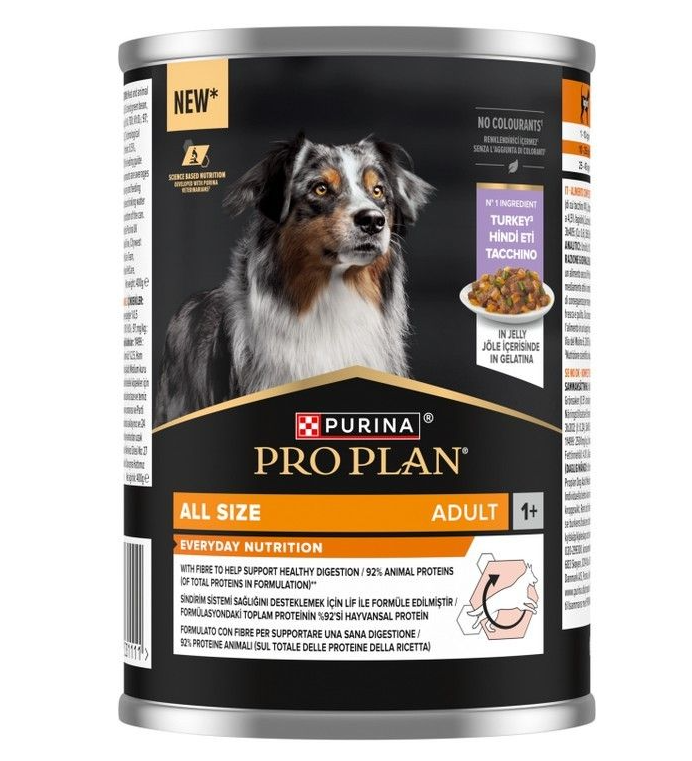 PURINA® PRO PLAN® All size Adult rico en Pavo en Gelatina. Lata 400 grs.