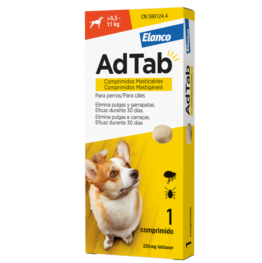 ADTAB 225 mg Perro 2,5 - 5,5 kg (1 comp.). Pulgas y garrapatas