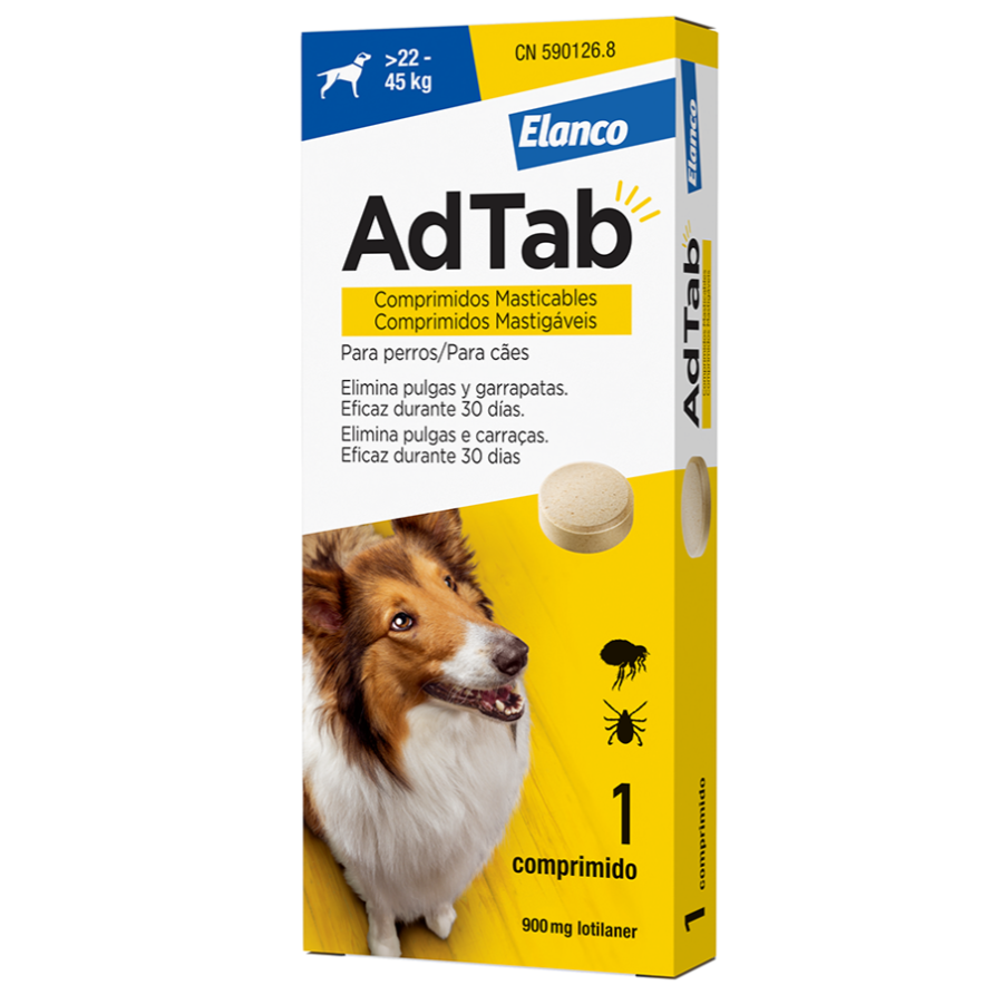 ADTAB 900 mg Perro 22 - 45 kg (1 comp.). Pulgas y garrapatas