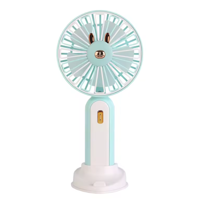 Mini Ventilador USB Recargable con Soporte y Luz LED. Verde