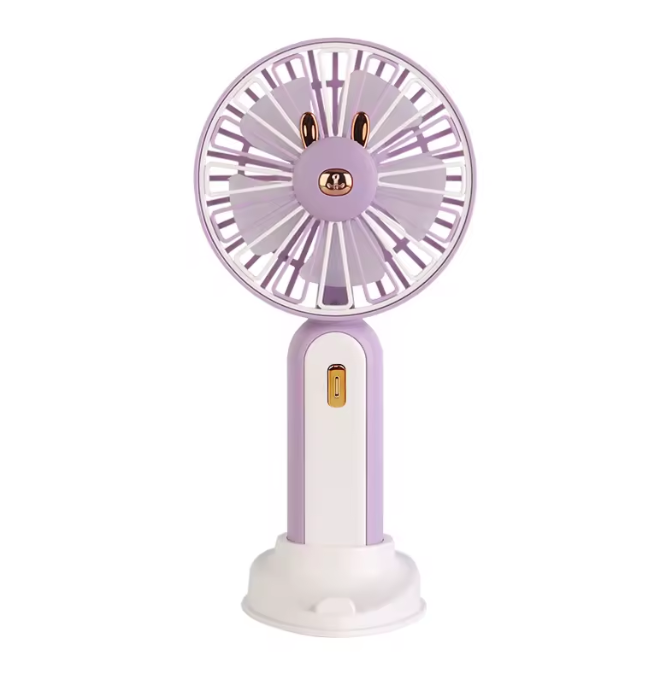 Mini Ventilador USB Recargable con Soporte y Luz LED. Morado