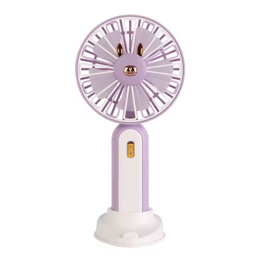 Mini Ventilador USB Recargable con Soporte y Luz LED. Morado