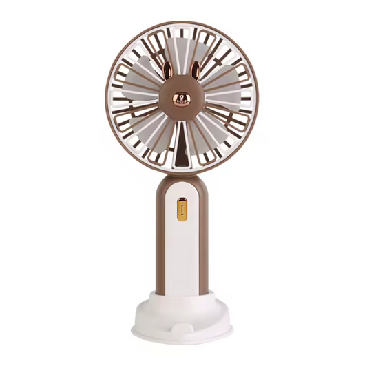 Mini Ventilador USB Recargable con Soporte y Luz LED. Marrón