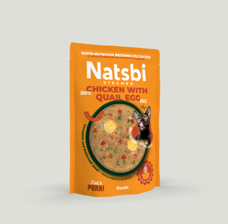 Natsbi Pollo con Huevo de Codorniz al vapor con salsa 80 gr. Alimentación completa