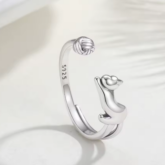 Anillo Gatito y Ovillo de Plata de Ley 925