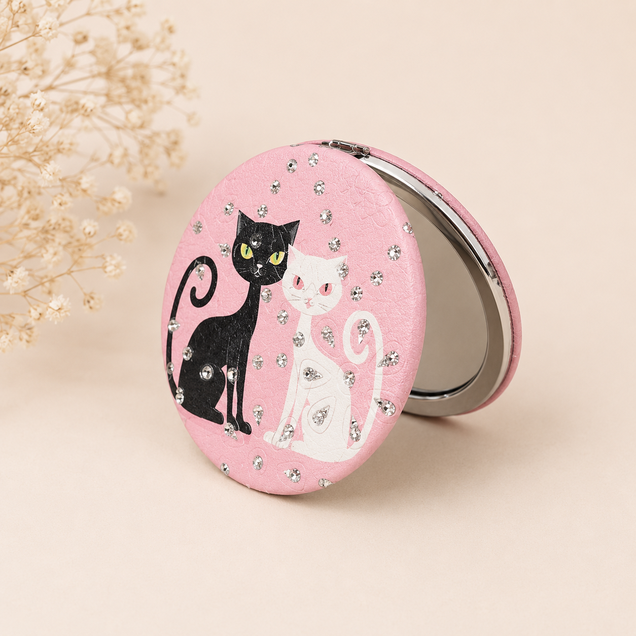 Espejo de bolsillo redondo “Gatos Rosa"