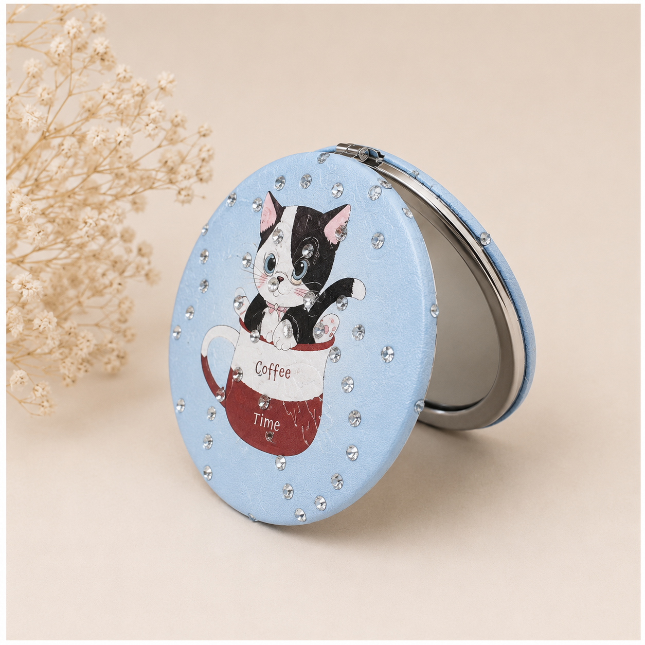Espejo de bolsillo redondo “Gato Azul"