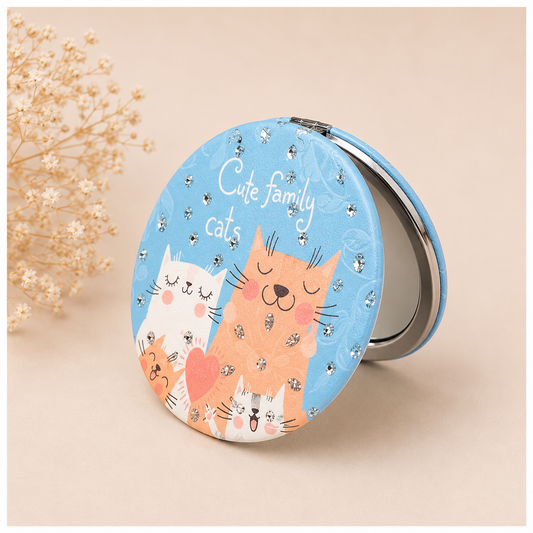 Espejo de bolsillo redondo “Gatos azul y naranja"