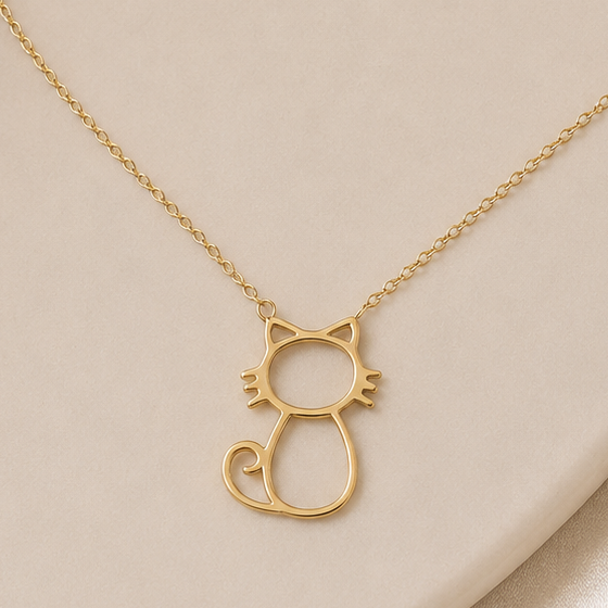 Collar de Acero Inoxidable Gatito Line Art Dorado