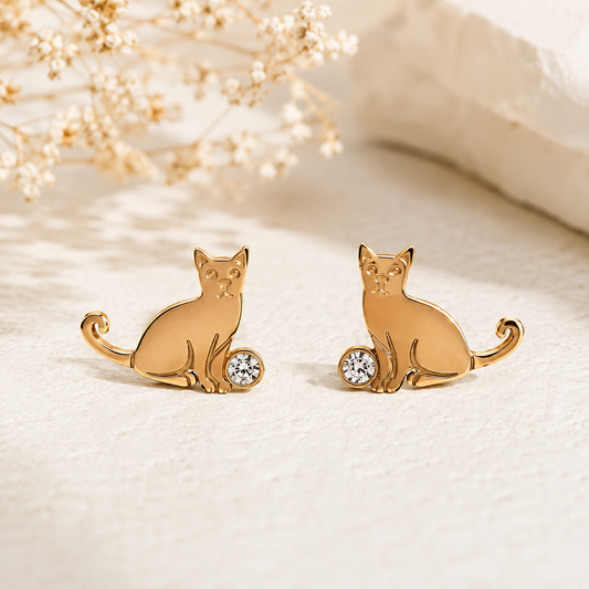 Pendientes Gato Dorados con circonita