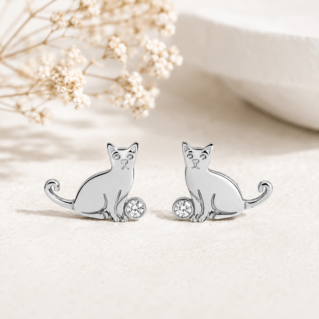 Pendientes Gato Plateados con circonita