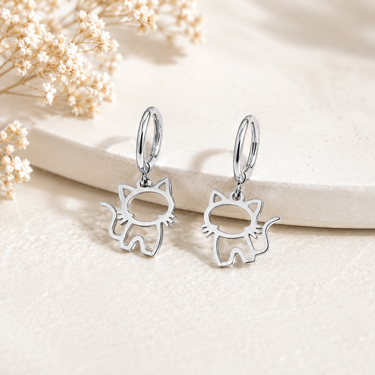 Pendientes de acero inoxidable Gato Silueta