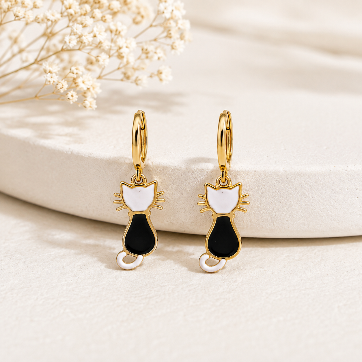 Pendientes de acero inoxidable Gato Bicolor
