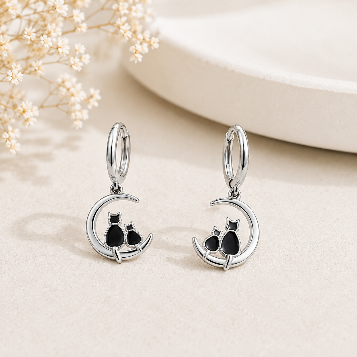 Pendientes de acero inoxidable Gatos en la Luna