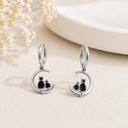 Pendientes de acero inoxidable Gatos en la Luna