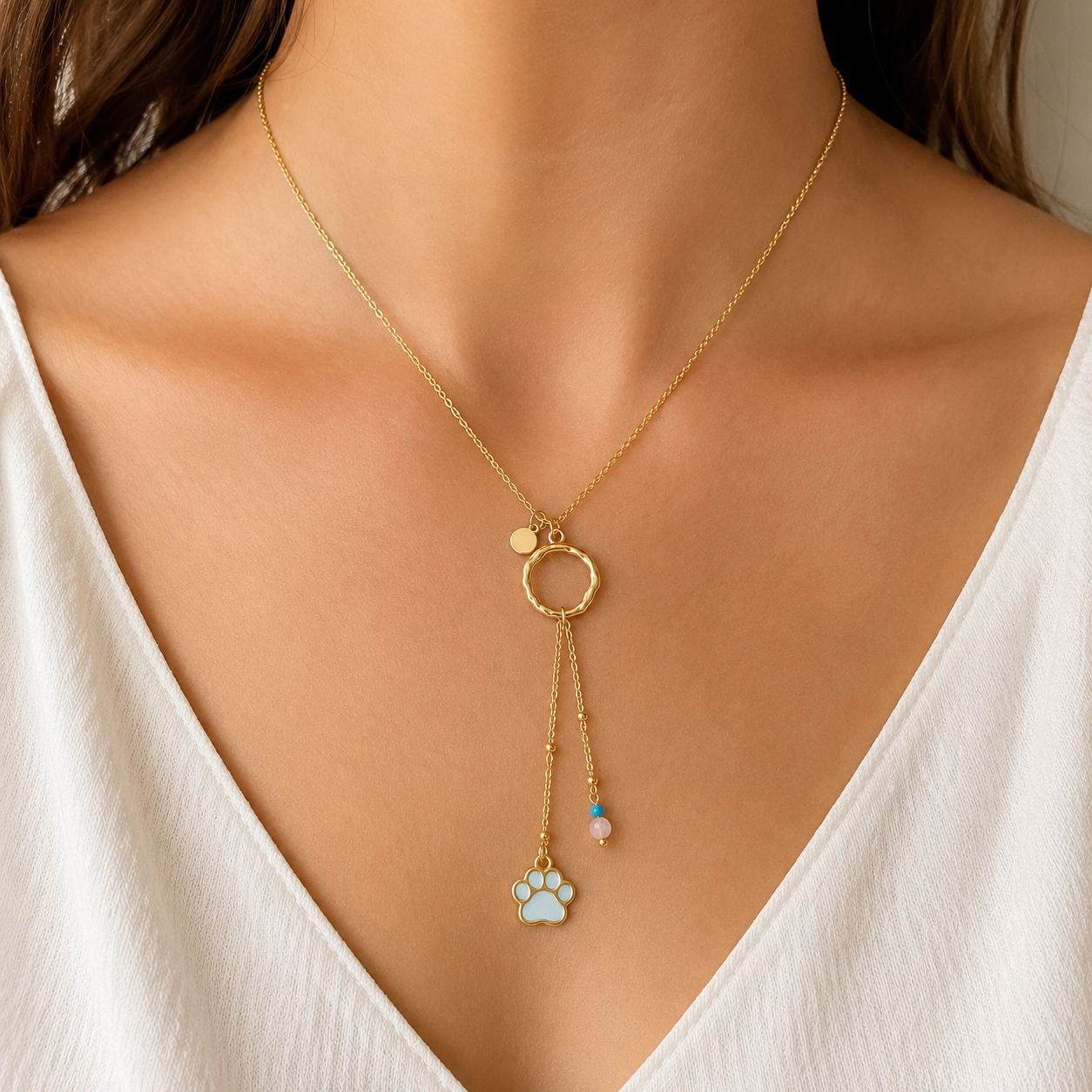 Collar de acero inoxidable Huella Azul con Colgantes