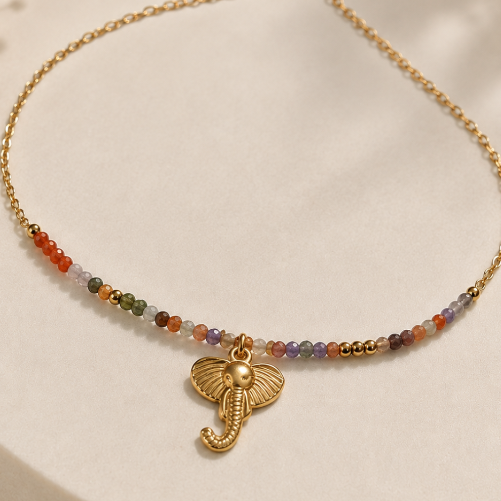Pulsera de acero inoxidable con Elefante y Piedras Multicolor