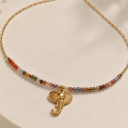 Pulsera de acero inoxidable con Elefante y Piedras Multicolor