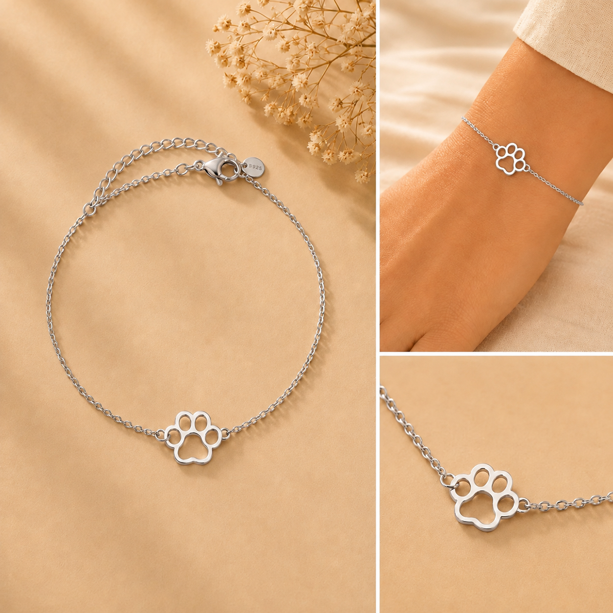 Pulsera Acero Inoxidable Huella Plateada