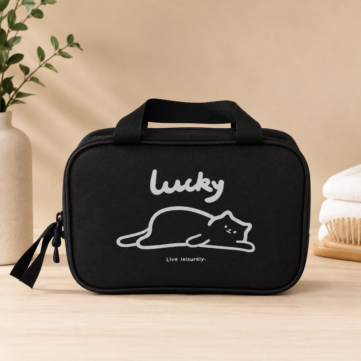 Neceser Lucky con Gato – Neceser de Viaje. Negro