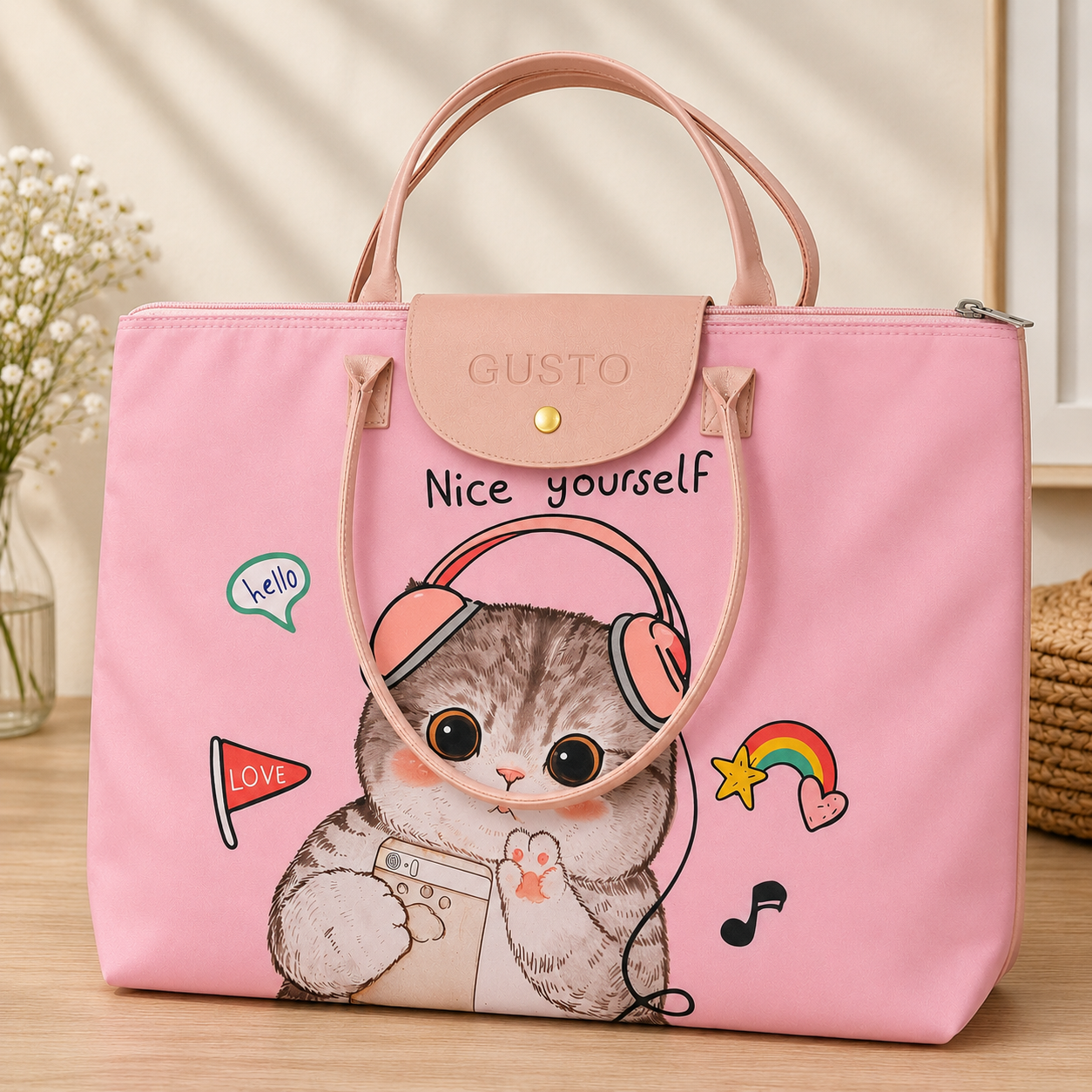 Bolso Plegable “Pink Cat Essentials” 🌸🐱