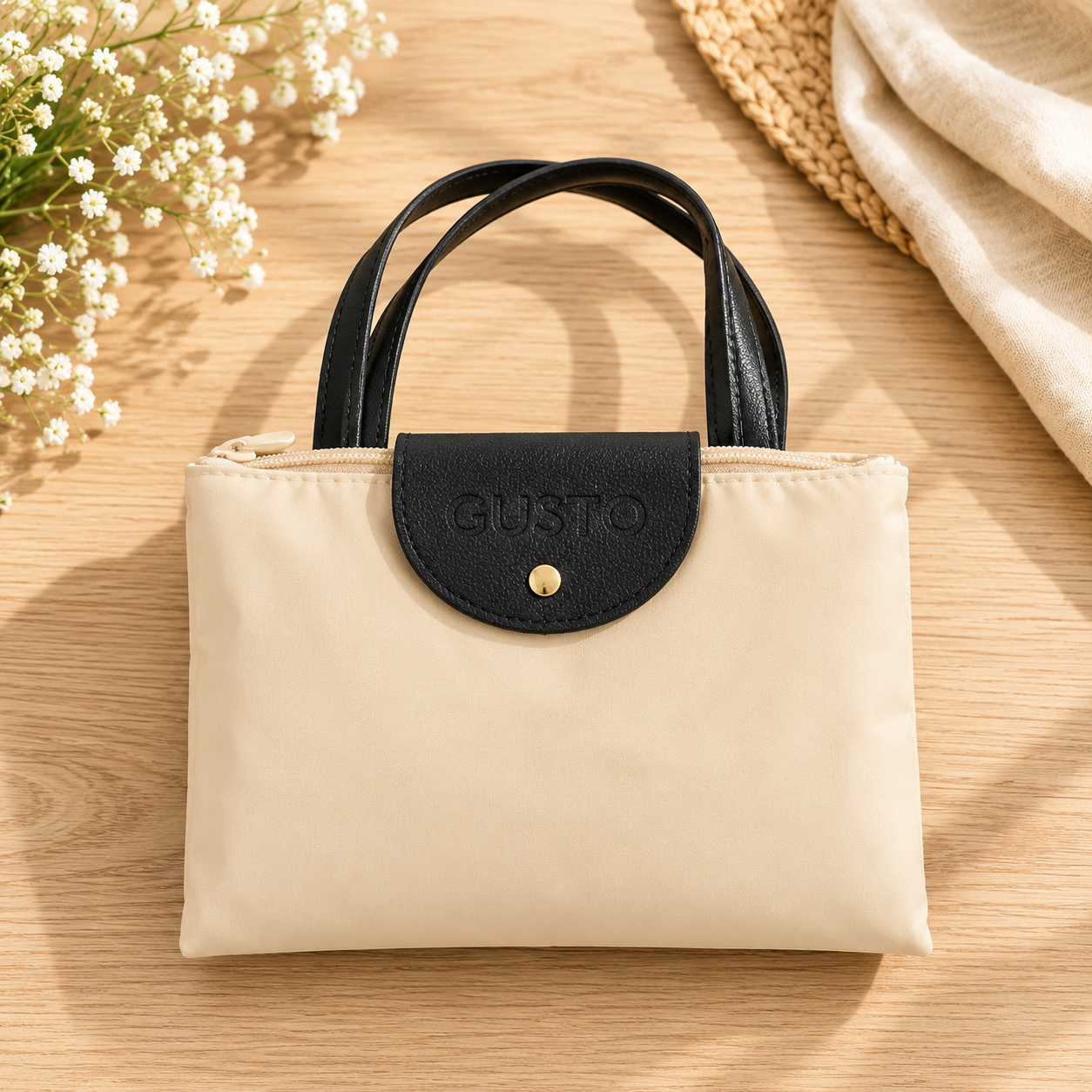 Bolso Plegable “Beige Cat Essentials” 🌸🐱